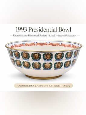 Vintage Presidential Bowl USA Historical Society Royal Windsor. Porcelain 8”